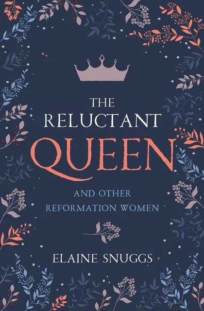 A dark blue book cover with flowers a crown and the title the reluctant queen