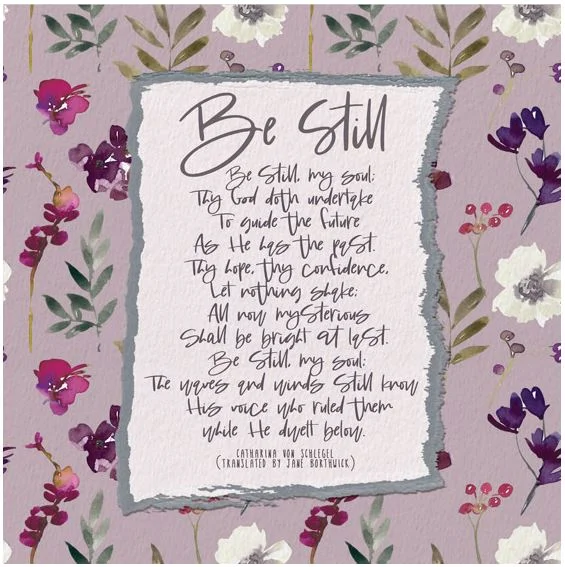 Purple floral design with hymn text