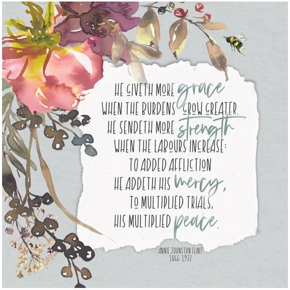 A grey floral image with the text of a hymn